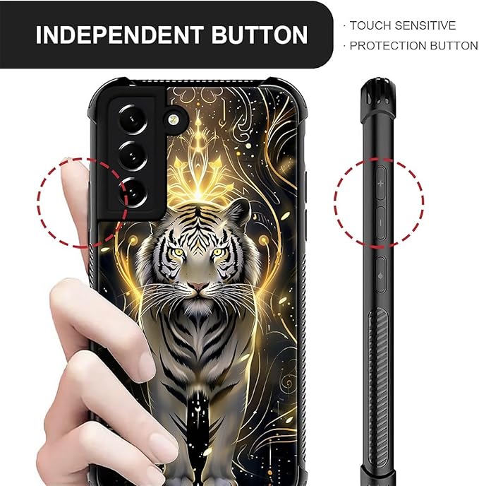 for Samsung Galaxy S22 Case, White Tiger Golden Mystery Pattern Graphic Design Girl Boy Soft Silicone Hard Acrylic Shock Protection for Samsung Galaxy S22