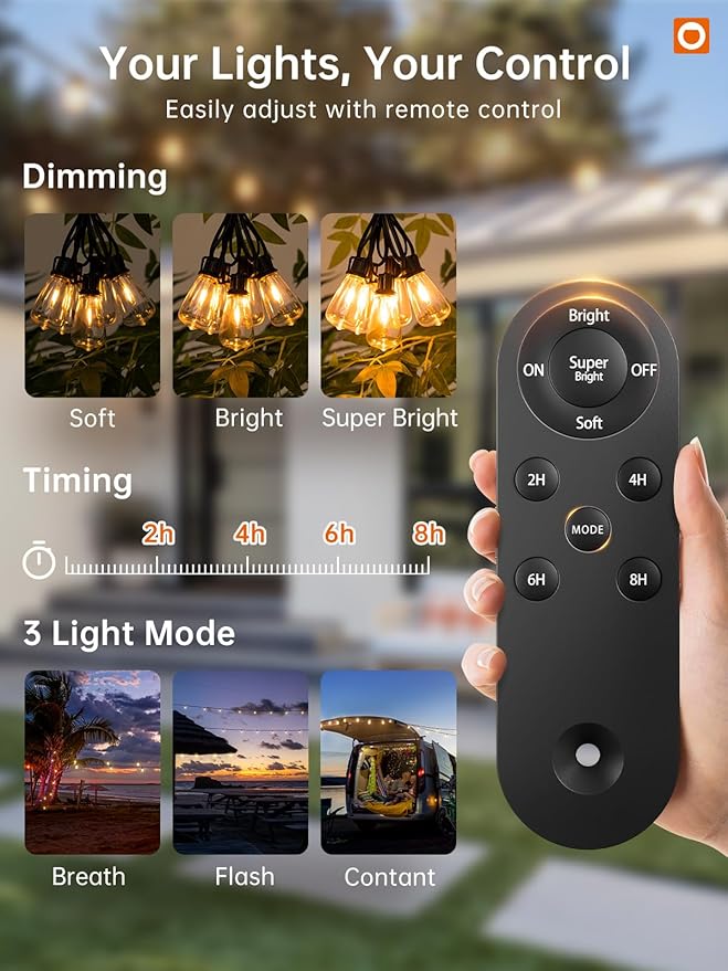 addlon 78FT(72+6) Solar String Lights Outdoor, Waterproof Solar Powered Outside Lights with Remote & USB Port, ST38 LED Shatterproof Bulbs, Dimmable Solar Light for Camping Backyard Porch