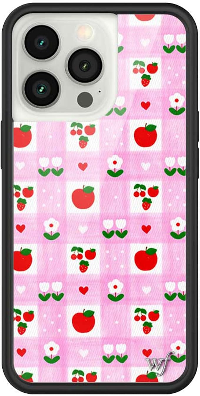 Wildflower Cases - Compatible with iPhone 13 Pro | Protective Black Bumper, 6.5ft Drop Test Certified Women Owned Small Business | Cherry Pink Fruit Floral Cute Trendy | Apple A Day