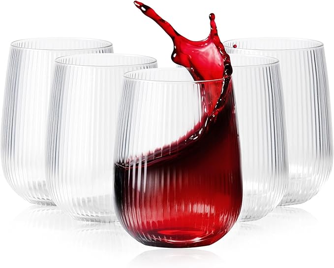 Lueumxc 36 Pack 15Oz Plastic Wine Glasses, Origami Ribbed Disposable Wine Glasses Unbreakable Clear Plastic Cocktail Glasses Recyclable Shatterproof Reusable Wine Cups