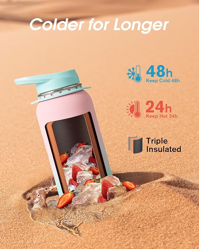 Coolflask Water Bottle with Straw, 40 oz Insulated Metal Water Flask with Straw & Spout Lids, Stainless Steel Double Wall Vacuum, Keep Cold 48h Hot 24h, Leak Proof, BPA-Free, Bubblegum Princess