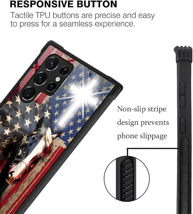 for Samsung Galaxy S22 Ultra Case, Red American Flag Horse Cross Pattern Graphic Design Girl Boy Soft Silicone Hard Acrylic Shock Protection for Samsung Galaxy S22 Ultra