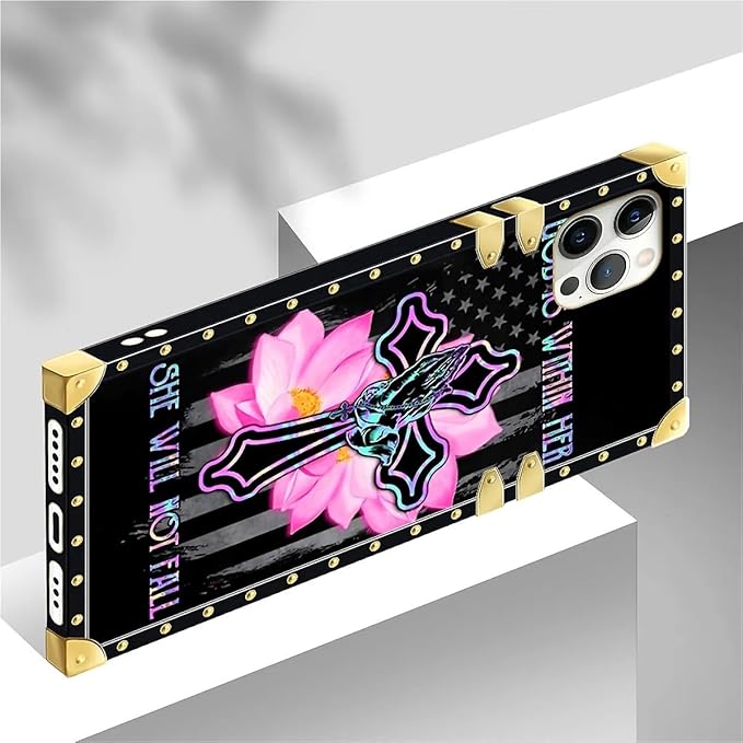Compatible with iPhone 12 12 Pro Case, Praying Cross Hands Luxury Golden Decoration for Girl Women Soft TPU Shockproof Protective Hard PC Back for iPhone 12 12 Pro