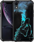 for iPhone XR Case, Blue Breathing Wolf Pattern Graphic Design Girl Boy Soft Silicone Hard Acrylic Shock Protection for iPhone XR