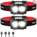 Blukar LED Headlamp Rechargeable,2000L High Lumen Super Bright Dimmable Headlight Flashlight with Motion Sensor- 8 Modes,Spotlight&Floodlight,IPX5 Waterproof for Camping,Hiking,Running,Fishing -2 Pack