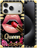 for iPhone 17 Pro Case Luxury Golden Decoration for Girl Women Soft TPU Shockproof Protective Hard PC Back for iPhone 17 Pro Crazy Pattern Glitter Red Rose Queen Leopard Lipstick