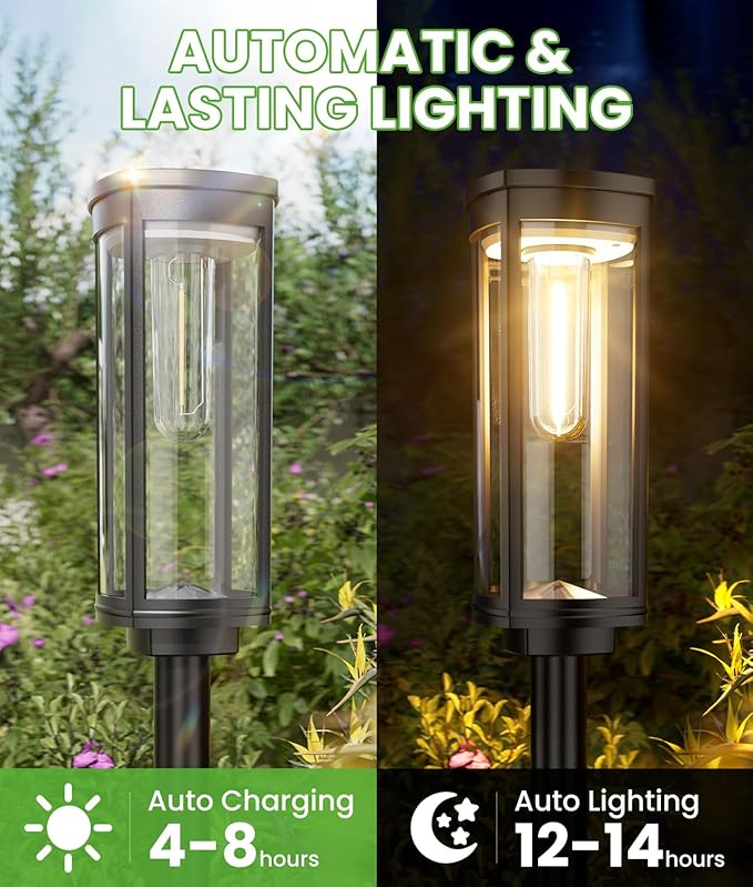 BITPOTT Bright Solar Pathway Lights, 2 Pack Solar Lights Outdoor Waterproof IP65, Auto On/Off Path Landscape Lighting, Long Lasting Outdoor Light for Yard Garden Walkway Landscape Lawn Patio Lighting