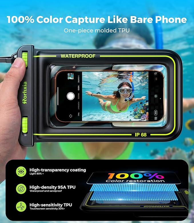 Rorhxia [Enhanced Waterproof Freedom] IP68 Waterproof Phone Pouch Double Space, Floating Waterproof Phone Case with Lanyard Dry Bag for iPhone 17 Pro Max 16 15 S26 S25 Travel Beach & Water Adventures