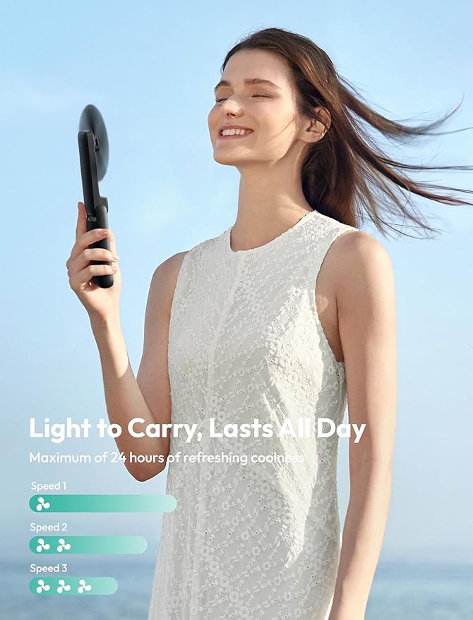 Aecooly Slim Portable Fan with Mirror, Thin Handheld Fan, USB Rechargeable Mini Personal [24H Max Cooling Time], Battery Powered Small Foldable Pocket for Travel, Lash, Makeup, Gifts for Women -Black