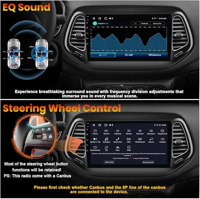 AWESAFE Android 13 Car Stereo for Jeep Compass 2017 2018 2019 2020, 10" Touchscreen Radio for Jeep Compass with Wireless CarPlay&Android Auto, GPS Navigation WiFi AM FM - 2GB+64GB
