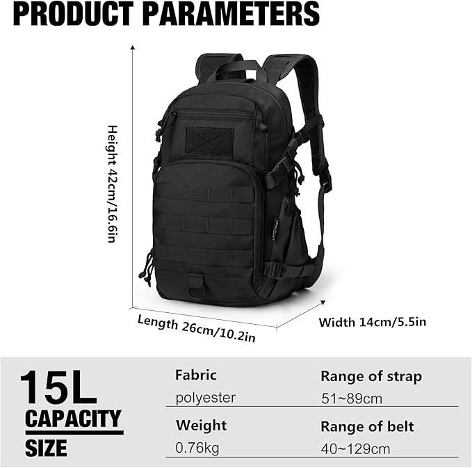 Mardingtop Small Tactical Backpack,Molle Hiking Backpack for Backpacking,Cycling and Biking,15L/25L Backpack