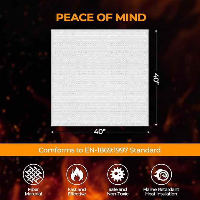 Juimma Fire Blanket for Home and Kitchen - 40" x 40" Prepared Fire Blankets Emergency for Home, School, Camping, Office, Warehouse, with Gloves and Hooks, 6 Packs
