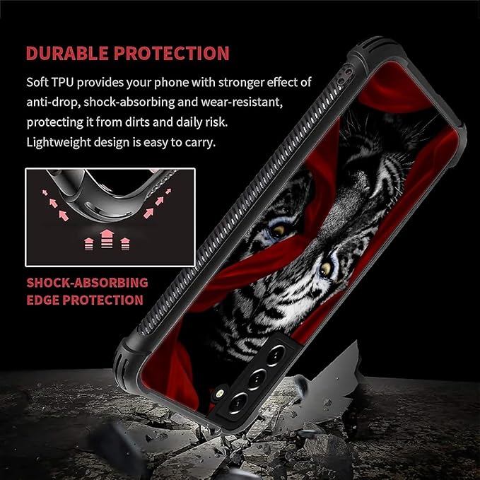 for Samsung Galaxy S22 Case, Red Ribbon Tiger Pattern Graphic Design Girl Boy Soft Silicone Hard Acrylic Shock Protection for Samsung Galaxy S22