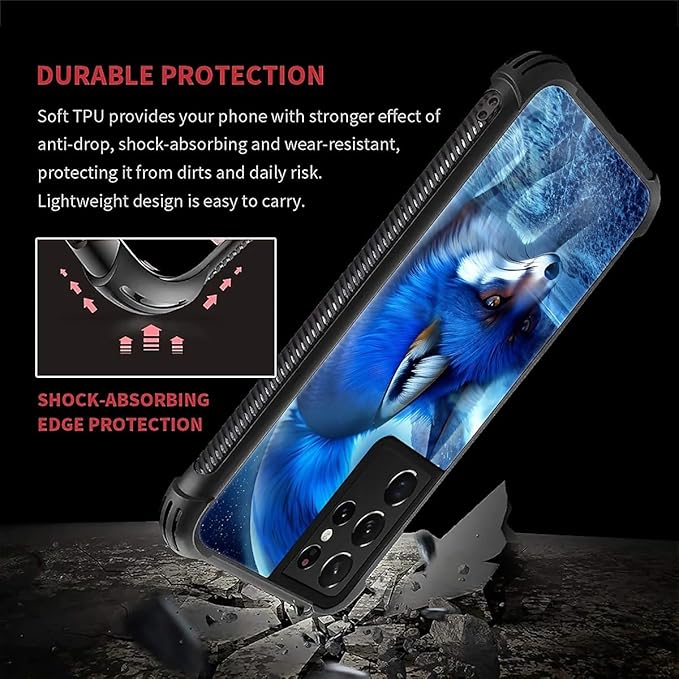 for Samsung Galaxy S21 Ultra Case, Snowy Mountain Fox Lake Pattern Graphic Design Girl Boy Soft Silicone Hard Acrylic Shock Protection for Samsung Galaxy S21 Ultra