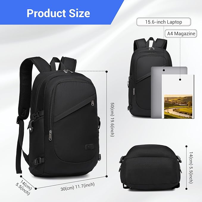 Kono Travel Laptop Backpack with USB Charging Port, Business Anti Theft Slim Sturdy Personal Item Bag, Water Resistant College Computer Daypack for Men & Women Fits 15.6 Inch Notebook, Black