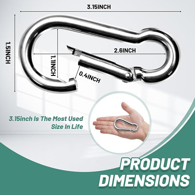 Pixel Panda 3.1&4 Inch Heavy Duty Carabiner Clips Load 1000lbs, 2&4&8Pack Large Snap Hooks for Gym, Outdoor, Swing, Hammock