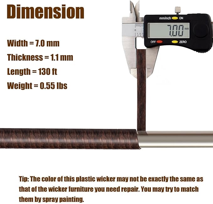 Wicker Repair Kit, Mottled Dark Brown, Polyethylene Material for Patio Furniture Repair, 130ft, High Strength