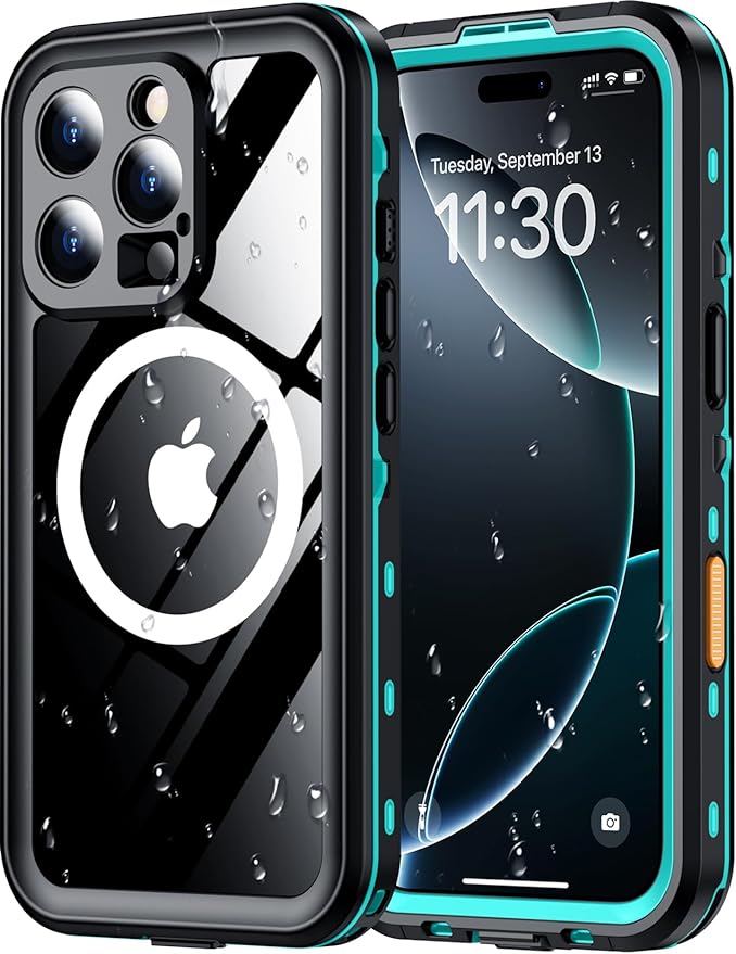 Red2Fire for iPhone 16 Pro Max Case Waterproof, [Built-in Screen Protector & Camera Protector][Compatible with MagSafe][Full Body Shockproof][IP68 Waterproof][Dustproof] Phone Case 6.9" Blue/Clear