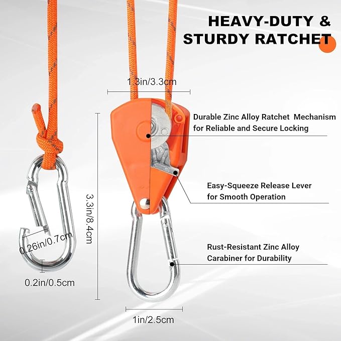 Longer 14ft Retractable Paracord Rope Tie Down Ratchet Strap Small Straps Mini Rope Cam Lock Tent Canopy Tie Down Adjustable Outdoor Windproof Tightener Tensioner Hanger Grow Light 6 Pack 1/8"