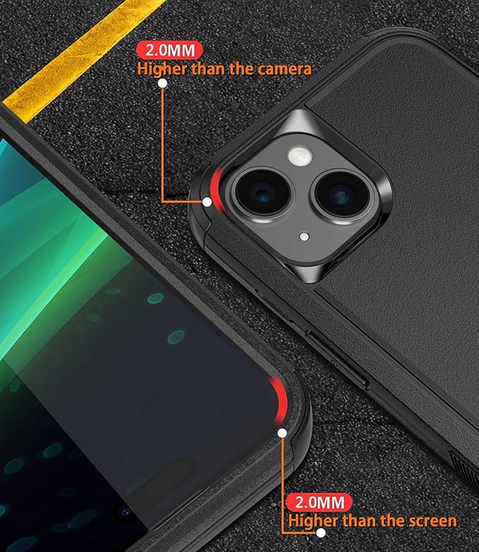 for iPhone 15 Case [Shockproof] [Dropproof] [with Screen Protector ] Heavy Duty Protection Phone Case Cover - Black