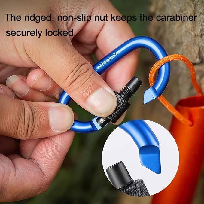 Locking Carabiner Clip, Vonpri 3 Inch D Ring Clips Spring Snap Key Chain Hook Screw Gate Aluminum Carabiners for Outdoor Travel Camping Fishing Hiking Backpack