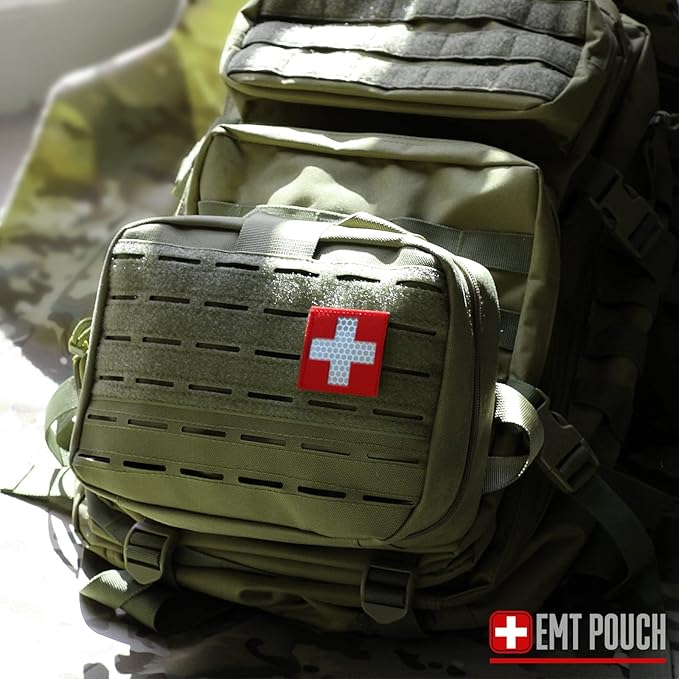 LIVANS Tactical Molle Medical Pouch - Upgraded Size, Large Capacity IFAK Pouch with Detachable Quick Release and Headrest Mount, Includes Flag and Cross Patch