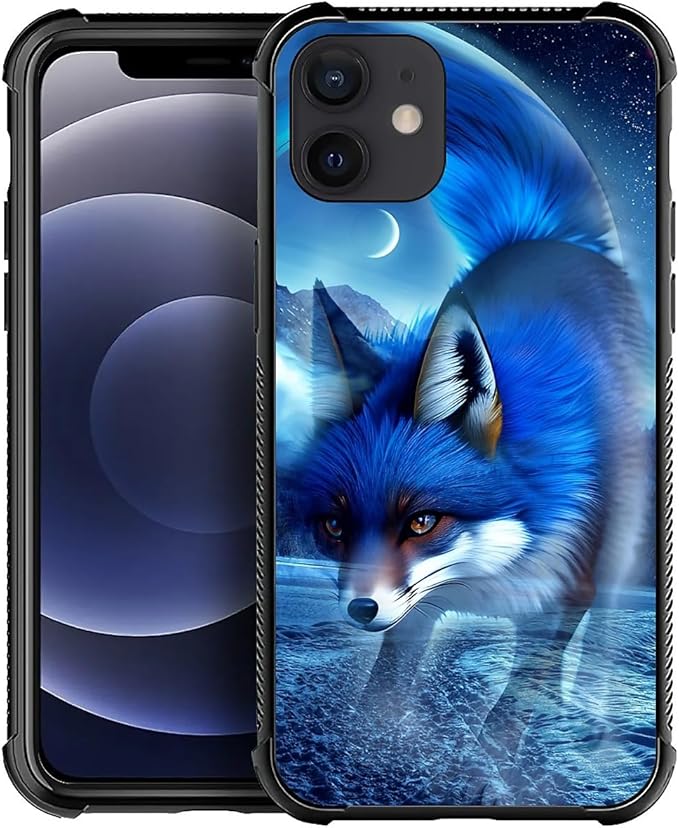 for iPhone 12 Mini Case, Snowy Mountain Fox Lake Pattern Graphic Design Girl Boy Soft Silicone Hard Acrylic Shock Protection for iPhone 12 Mini
