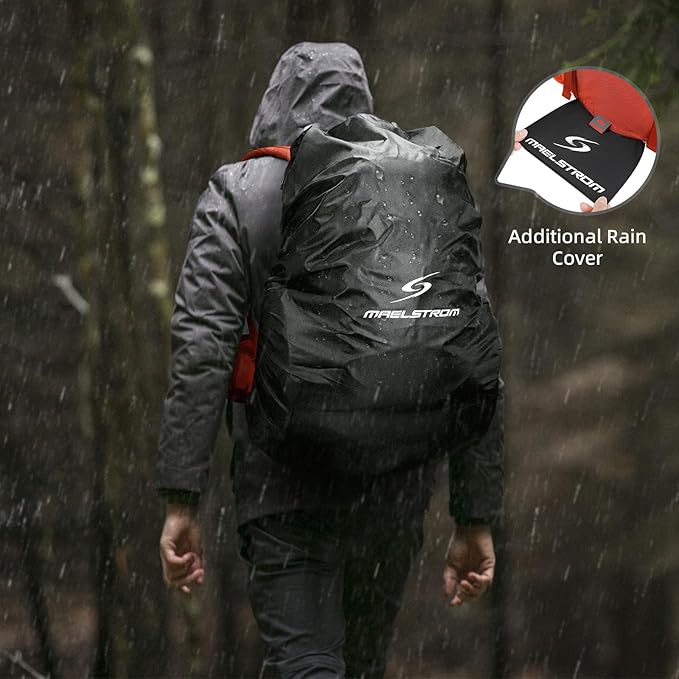 Maelstrom Hiking Backpack, 40L Waterproof Camping Daypack for Men and Women, Lightweight Travel Pack with Rain Cover (Orange)