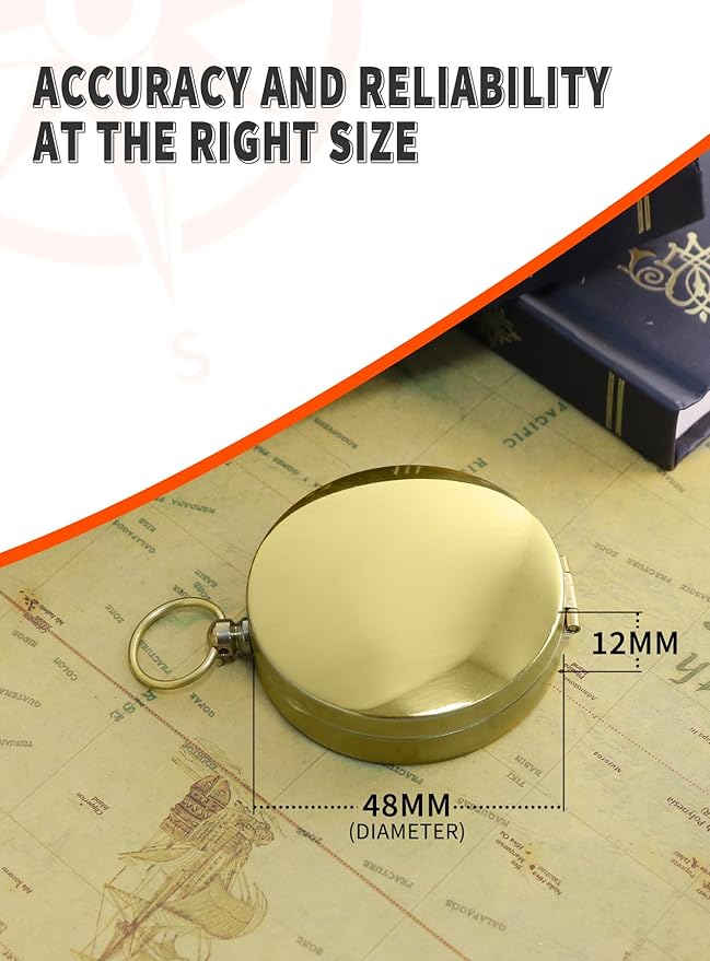 Waterproof Brass Compass for Hiking, Survival & Navigation – Large Dial Pocket Compass with Keychain Loop, Ideal Metal Brujula de Mano for Kids, Scouts, Hunting & Compass Gifts for Men