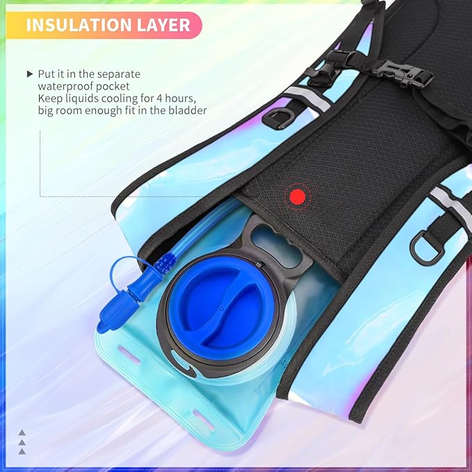 Hydration Backpack, Water Backpack with 2L Hydration Bladder, Rave Backpack Hydration Pack, Festival Essential for Raves, Hiking, Cycling, Climbing, Running, Outdoor, Camping and More