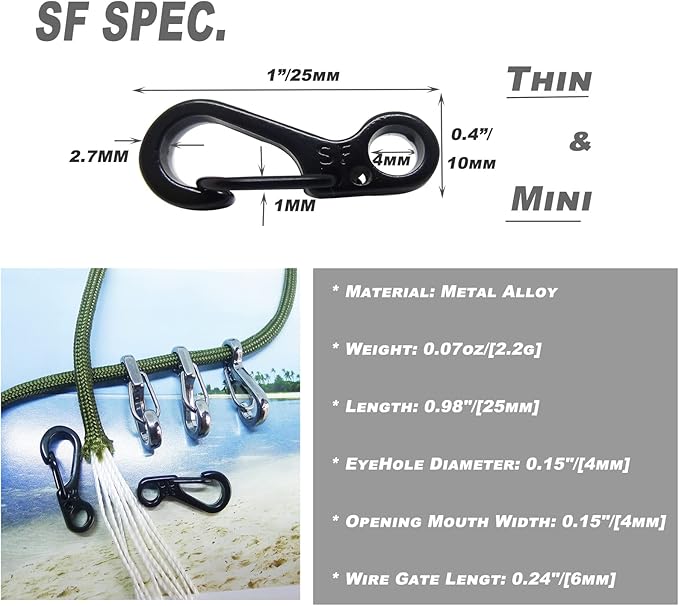 Mini Carabiner Clips with Metal Spring Wiregate Hook and Little Eye Hole for Keychain Backpack Clasps