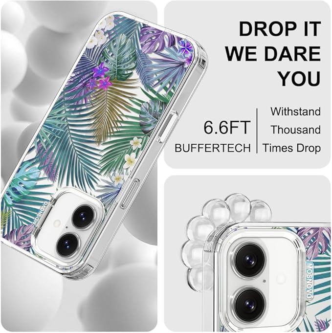 MOSNOVO for iPhone 17 Case | Military Grade 6.6ft Drop Tested | Camera Control | Clear with Tropical Rainforests Design