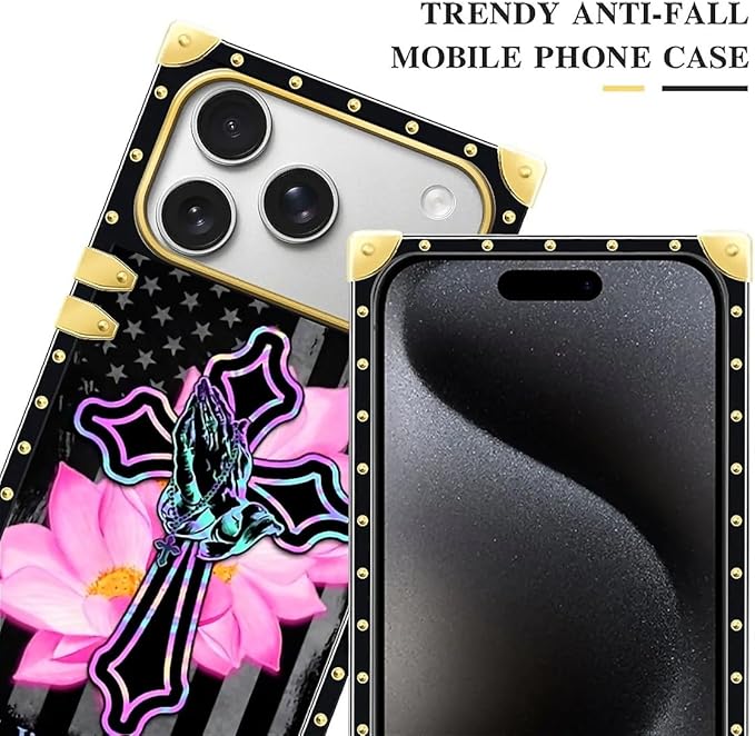 for iPhone 17 Pro Case Luxury Golden Decoration for Girl Women Soft TPU Shockproof Protective Hard PC Back for iPhone 17 Pro Crazy Pattern Praying Cross Hands