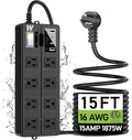 15FT Outdoor Waterproof Power Strip Surge Protector with 8AC Outlets 4USB Ports Power Switch Safety Lock, ETL Certified for Patio Garden Charging