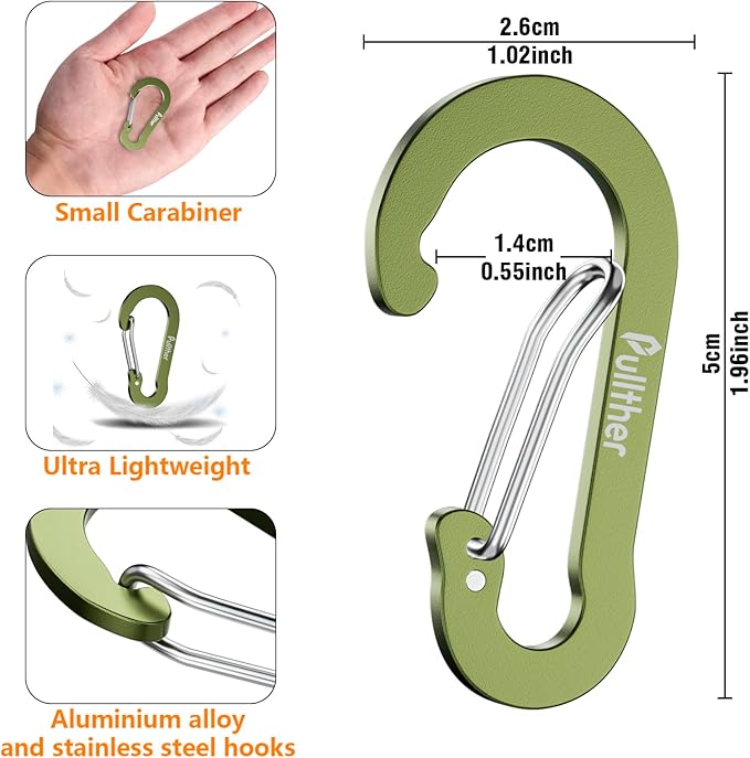 Aluminum Carabiner Clips- Set of 20,Carabiner Clip 2 inch