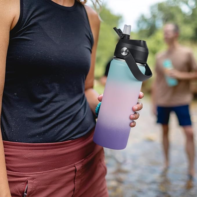 Fijinhom 18oz Insulated Stainless Steel Water Bottle, Wide Mouth Double Wall Vacuum, Silicone Straw, Sweat & Leak Proof, BPA Free Insulated Water Flask for Travel, Keep Cold 24h Hot 12h, Pink