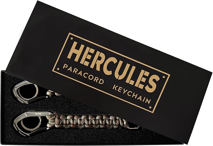 HERCULES Paracord Keychain Set – 2 Pack Lanyard Rope with Aluminum Clip, Durable Paracord Wrist Strap for Outdoor Activities, Forest Camo