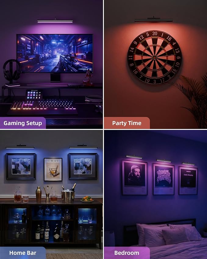 EZVALO 13 Inch Wireless Picture Lights, 4000mAh Rechargeable Battery RGB Colors Lights with Remote, Dimmable 3 Color Temps LED Painting Lights for Living Room, Bedroom (Black, 2Pack)