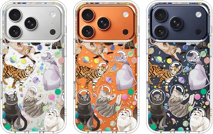 MOSNOVO for iPhone 17 Pro Case | Military Grade 6.6ft Drop Tested | Camera Control | Clear with Space Cat Design