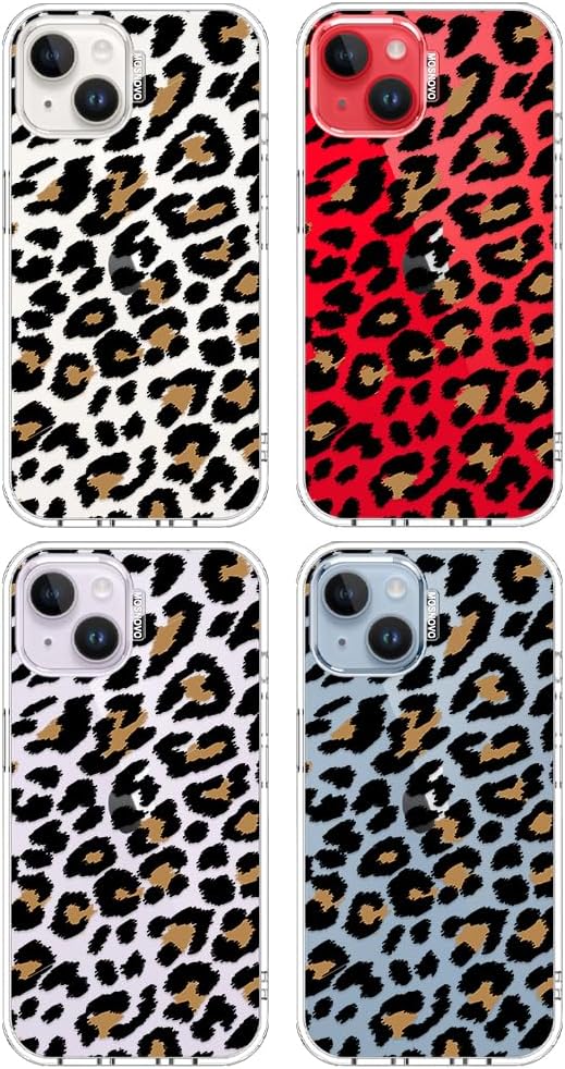 MOSNOVO for iPhone 13/14 Case | Military Grade 6.6ft Drop Tested | Clear with Leopard Print Design