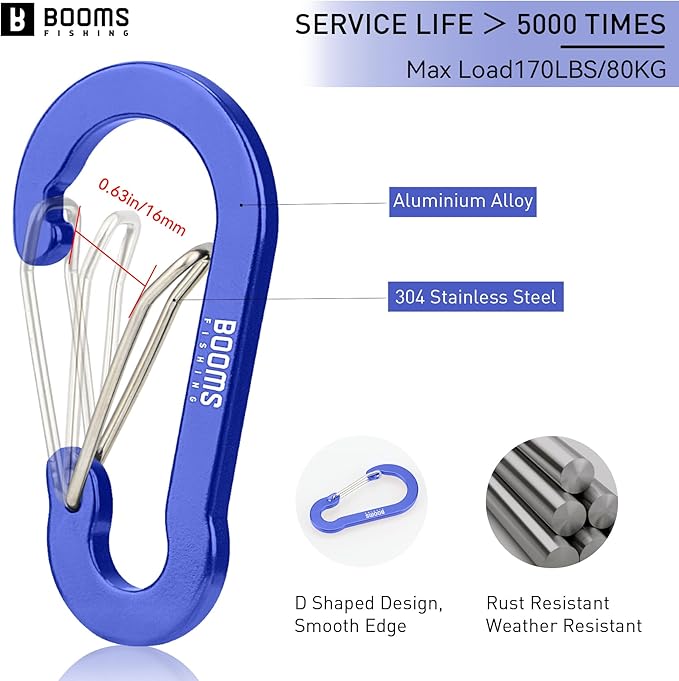 Booms Fishing CC5 Multi-Use Carabiner Clips, 10 Pack 2.7" Small Caribeener Clips, Mini Keychain Aluminum Caribeaner Clip