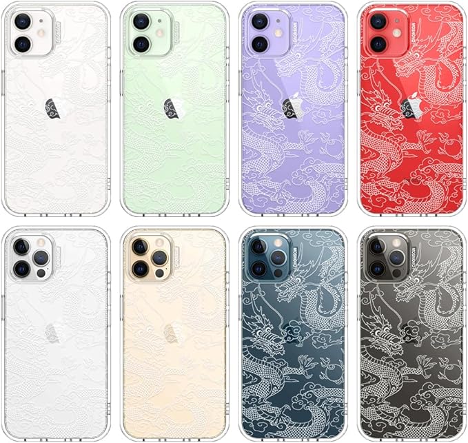MOSNOVO Case for iPhone 12 & iPhone 12 Pro, [Buffertech 6.6ft Military-Grade Drop Protection] [Anti Peel Off Tech] Clear TPU Bumper Phone Case Cover Design - White Dragon