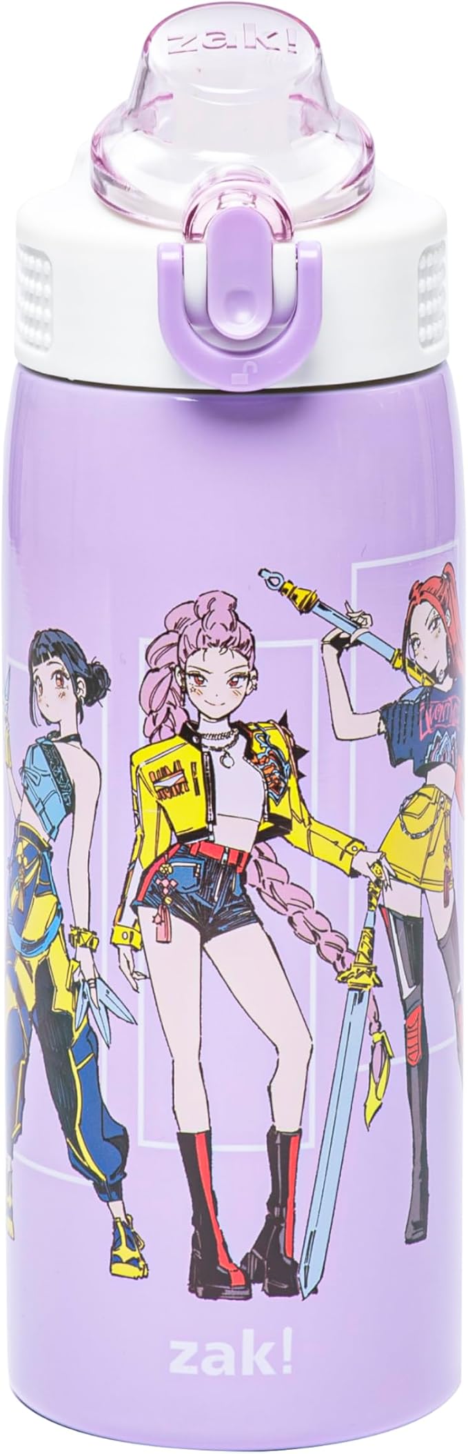 Zak Designs KPop Demon Hunters Sage Kids Water Bottle For School or Travel, 19oz Stainless Steel Water Bottle With Straw, Handle, and Leak-Proof, Pop-Up Spout Cover (Rumi, Mira, Zoey)