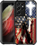 for Samsung Galaxy S21 Ultra Case, Red American Flag Horse Cross Pattern Graphic Design Girl Boy Soft Silicone Hard Acrylic Shock Protection for Samsung Galaxy S21 Ultra