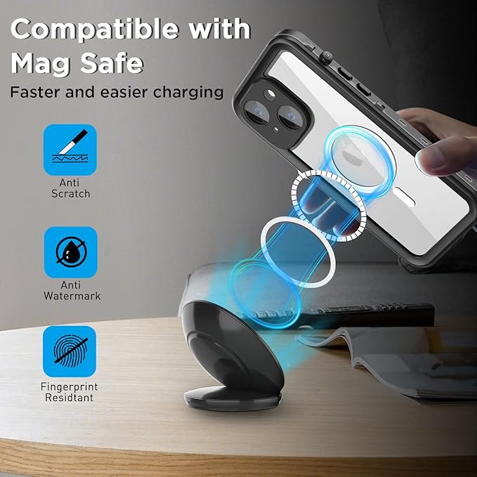 AICase for iPhone 14 Case Waterproof, Compatible with Magsafe Magnetic Protective iPhone 14 Phone Case, Water Proof Mag Safe Magnet Shockproof Full Body Clear with Screen Protector