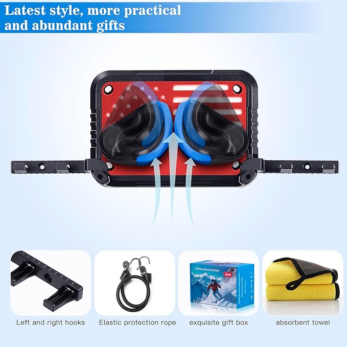 Ski Rack Wall Mount Ski & Snowboard Skateboard Wall Mount Fits Any Board holder Up to 25lbs Vertical Ski Storage Rack for Home & Garage Space-Saving Winter Gear Organizer 2Pack