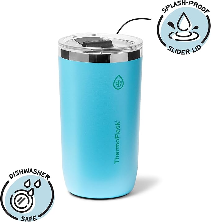 ThermoFlask Drinkware Beer Tumbler - Double-Wall Tumbler for Cold & Hot Drinks - Lightweight & Simple Drink Cup with Lid - Modern & Durable Drinking Cup - 16 oz, Vivid Blue