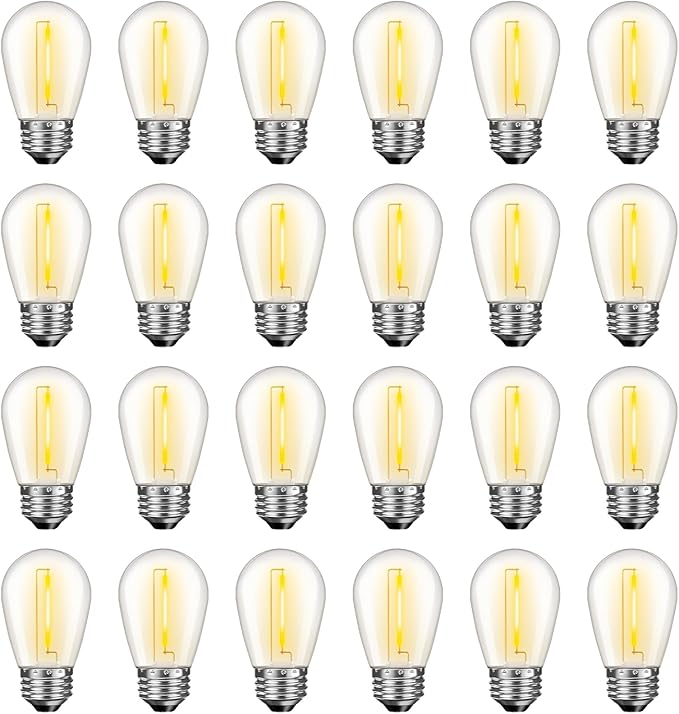 GvvooHome 24 Pack LED S14 Replacement Light Bulbs, Waterproof 1W Vintage Edison Bulbs for Outdoor Patio Backyard String Lights, Dimmable, E26 Regular Medium Screw Base, 2200K Warm White