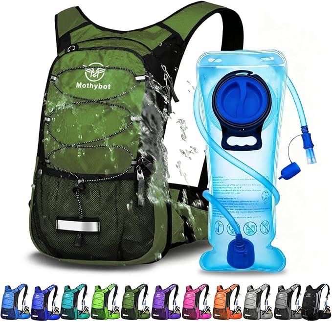 Mothybot Hydration Pack, Insulated Hydration Backpack with 2L BPA Free Water Bladder and Storage, Hiking Backpack for Men, Women, Kids for Running, Cycling, Camping - Keep Liquid Cool up to 5 Hours