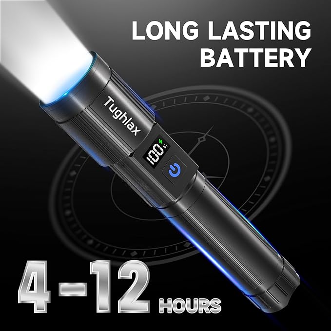 4Pack Rechargeable Flashlights High Lumens 10000LM, Super Bright Flashlight with LCD Digital Display, 5 Modes Adjustable Flash Light, LED Flashlight Powerful, Tactical Flashlights for Home